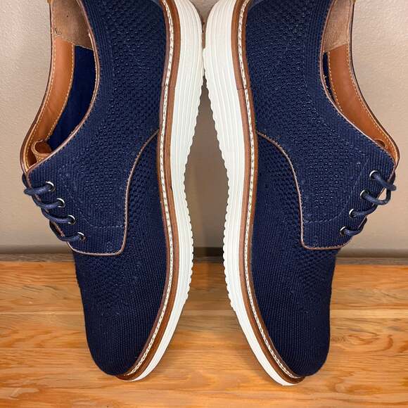 Johnston & Murphy Men's Upton Knit Wingtip Oxford in Navy - Picture 5 of 11
